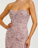 Pink Embellished Strapless Bustier Gown With Sweeping Train